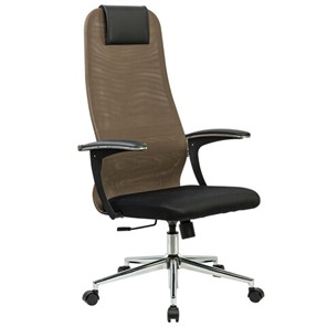 Офисный стул BRABIX PREMIUM "Ultimate EX-801" хром, плотная двойная сетка Х2, черное/коричневое, 532920 в Тамбове