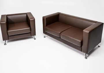 Комплект мебели Альбиони коричневый кожзам  диван 2Д + кресло в Тамбове