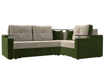 Угловой раскладной диван Комфорт, Бежевый/Зеленый (микровельвет) в Тамбове
