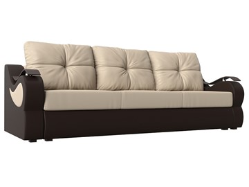 Прямой диван Меркурий еврокнижка, Бежевый/коричневый (экокожа) в Тамбове