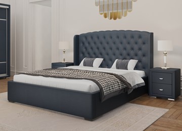 Кровать в спальню Dario Classic Lite 140x200, Экокожа (Темно-синий) в Тамбове