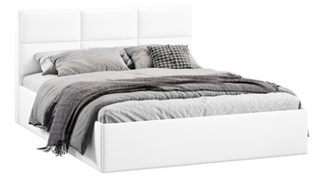 Кровать в спальню с подъемным механизмом с заглушиной Стелла тип 1 (Экокожа белая Polo) в Тамбове