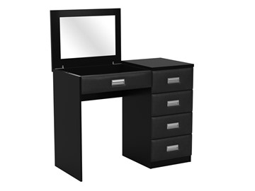 Столик косметический Como/Veda, с зеркалом, 4 ящика, правый, ЛДСП черный/экокожа черная в Тамбове