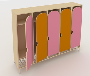 Распашной детский шкаф ШГС5 Беж +Оранжевый + Розовый в Тамбове
