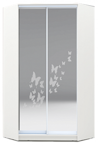Шкаф угловой 2200х1103, ХИТ У-22-4-66-05, бабочки, 2 зеркала, белая шагрень в Тамбове