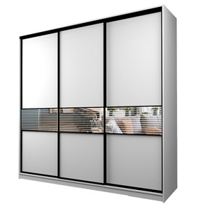 Шкаф 3-х створчатый MAX МШ-27-6-24-333, Профиль Черный/Цвет Белый/с зеркальной вставкой с рисунком в Тамбове