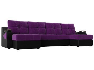 П-образный диван Меркурий П, Фиолетовый/черный (вельвет/экокожа) в Тамбове