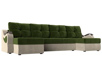 П-образный диван Меркурий П, Зеленый/бежевый (вельвет) в Тамбове
