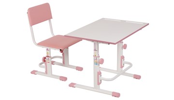 Комплект детской мебели POLINI Kids Растущая парта-трансформер М1 и стул регулируемый L Белый-розовый в Тамбове