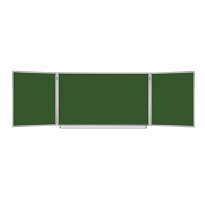 Доска для мела магнитная 3-х элементная 100х150/300 см, 5 рабочих поверхностей, зеленая, BRAUBERG, 231707 в Тамбове