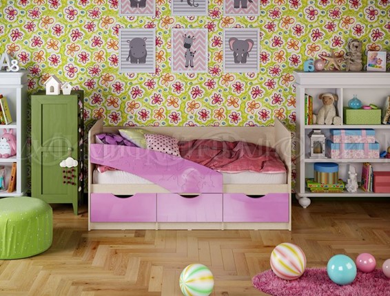 Кровать детская Бабочки 800*1600, Сиреневый глянец в Тамбове - изображение