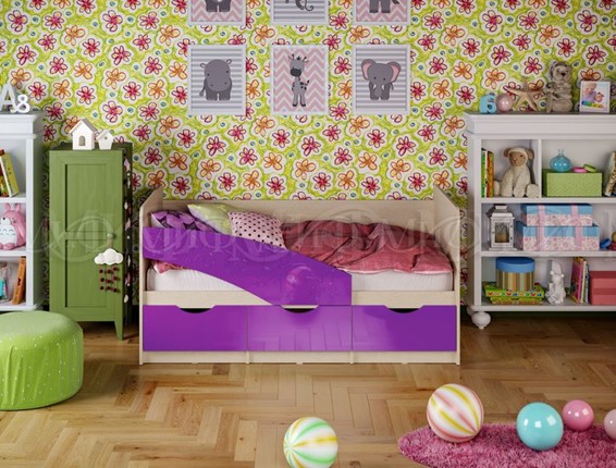 Кровать в детскую Бабочки 800*1600, Фиолетовый глянец в Тамбове - изображение