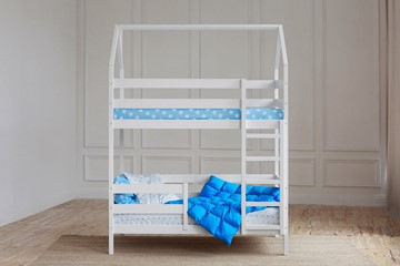 Детская двухъярусная кровать Домик, цвет белый в Тамбове