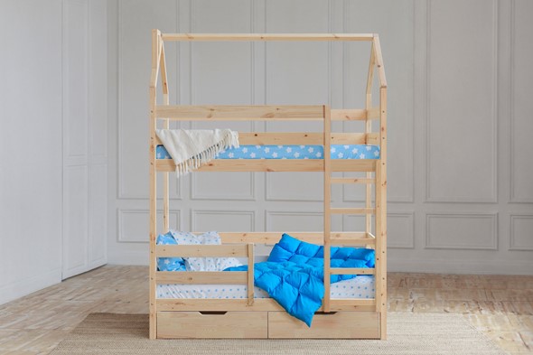 Детская двухъярусная кровать Домик с ящиками, без покраски в Тамбове - изображение