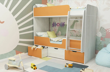 Детская двухэтажная кровать Малыш двойняшка 70х160, корпус Винтерберг, фасад Оранжевый в Тамбове
