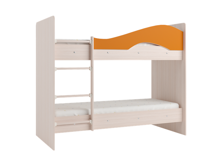 Детская двухъярусная кровать Мая на щитах со шкафом и ящиками, корпус Млечный дуб, фасад Оранжевый в Тамбове - изображение 2