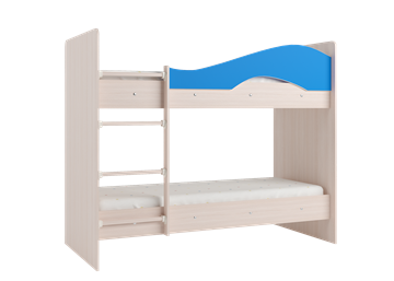 Кровать 2-ярусная Мая на щитах со шкафом и ящиками, корпус Млечный дуб, фасад Синий в Тамбове - предосмотр 1