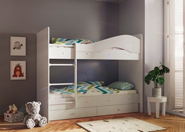 Детская 2-этажная кровать Мая с 2 ящиками на щитах, цвет Млечный дуб в Тамбове - предосмотр