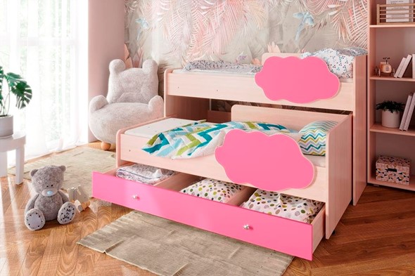Кровать 2-ярусная Соник 1.6 с ящиком, Розовый в Тамбове - изображение