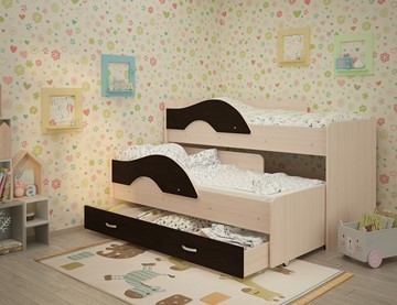 Детская 2-этажная кровать Радуга 1.6 с ящиком, корпус Млечный дуб, фасад Венге в Тамбове - предосмотр 1