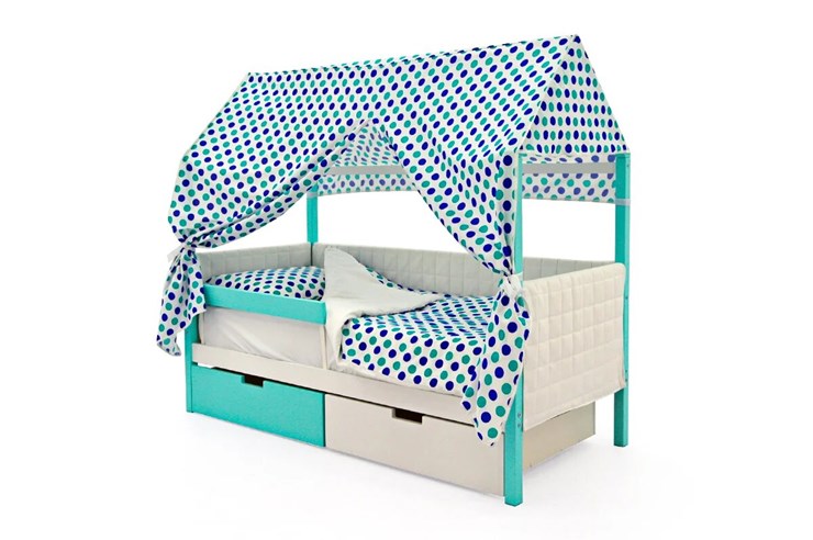 Кровать-домик детская «Svogen мятный-белый» мягкая в Тамбове - изображение 1