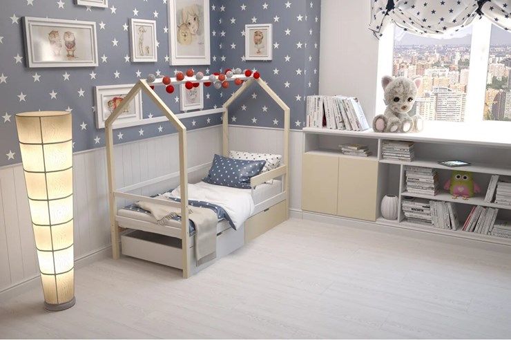 Детская кровать-домик Svogen бежево-белый в Тамбове - изображение 6