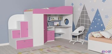Кровать-чердак детская Кадет-1, корпус Белое дерево, фасад Розовый в Тамбове - предосмотр