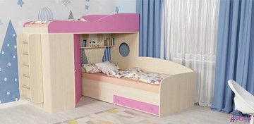 Детская кровать-шкаф Кадет-2 с металлической лестницей, корпус Дуб, фасад Розовый в Тамбове