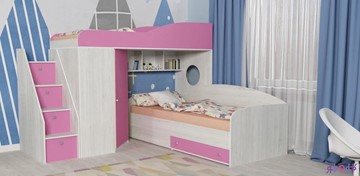 Детская кровать-шкаф Кадет-2 с универсальной лестницей, корпус Винтерберг, фасад Розовый в Тамбове
