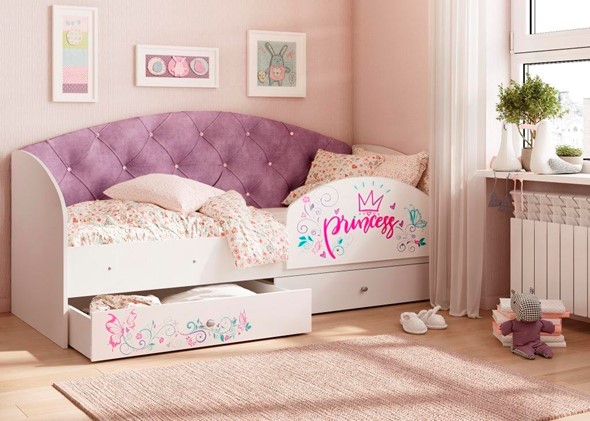 Кровать детская Эльза с бортиком, Фиолетовый (латы) в Тамбове - изображение