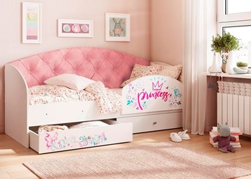 Детская кровать с ящиками Эльза с бортиком, Розовый (латы) в Тамбове