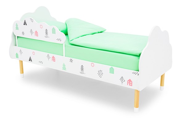 Кровать детская Stumpa Облако "Домики розовый, бирюзовый" в Тамбове - изображение