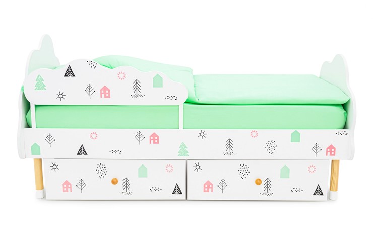 Кровать детская Stumpa Облако "Домики розовый, бирюзовый" в Тамбове - изображение 8