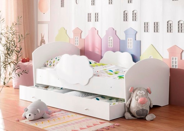 Кровать детская Тучка с ящиком, корпус Белый, фасад Белый в Тамбове - изображение