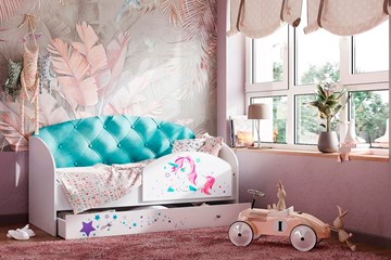 Односпальная детская кровать Звездочка с бортиком, Бирюза в Тамбове