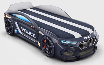 Детская кровать-машина Romeo-М Police + подсветка фар, ящик, матрас, Черный в Тамбове