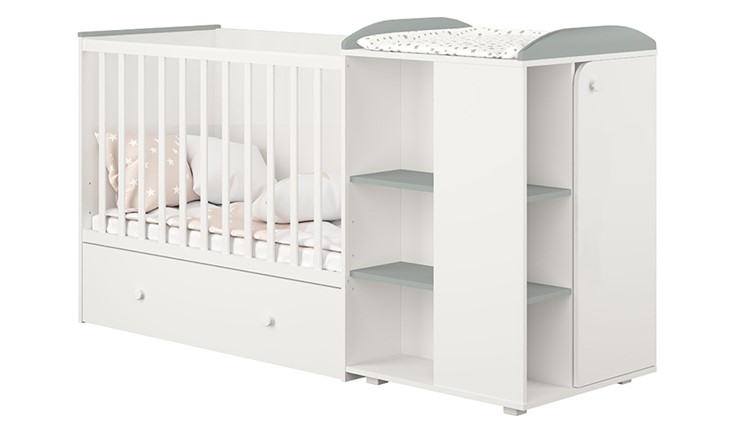 Кровать-трансформер детская с комодом POLINI Kids Ameli 800 Белый / Серый, серия AMELI в Тамбове - изображение 1