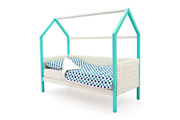 Кровать-домик детская «Svogen мятный-белый» мягкая в Тамбове - изображение