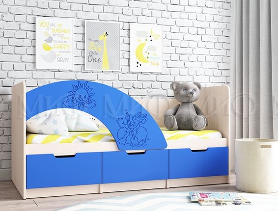 Кровать с бортиками Юниор-3, синий матовый в Тамбове - изображение