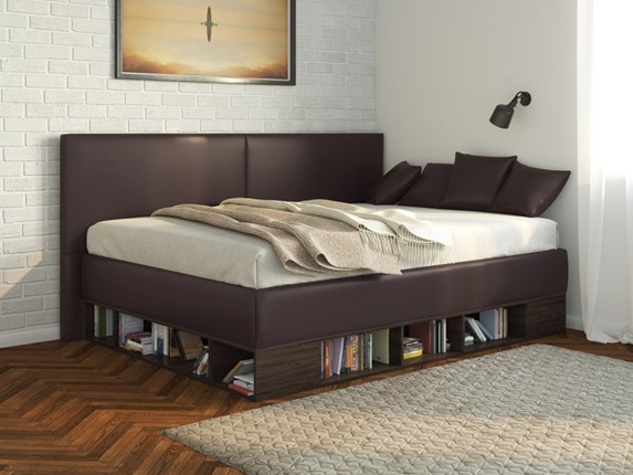 Кровать подростковая Lancaster 1, 120х200, ЛДСП венге, экокожа коричневая в Тамбове - изображение