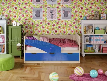 Детская кровать Бабочки 800*1600, Синий глянец в Тамбове