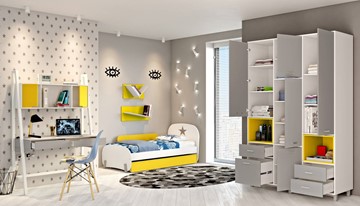 Комплект мебели для детской POLINI Kids Mirum №1 Белый / Серый / Желтый в Тамбове