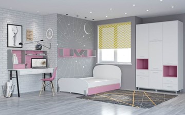 Мебель для детской POLINI Kids Mirum №4 Белый / Серый / Розовый в Тамбове