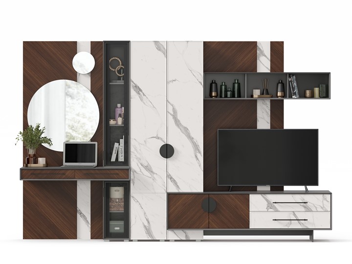 Модульная гостиная Вилена №4, Оникс Серый/Орех/Монте белый в Тамбове - изображение 2