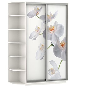 Шкаф 2-х дверный Хит, 1500x600x2200, фотопечать, со стеллажом, белая орхидея, белый снег в Тамбове