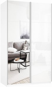 Шкаф 2-дверный Прайм (Зеркало/Белое стекло) 1600x570x2300, белый снег в Тамбове - предосмотр