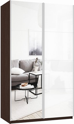 Шкаф 2-х дверный Прайм (Зеркало/Белое стекло) 1200x570x2300, венге в Тамбове - изображение