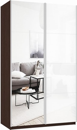Шкаф Прайм (Зеркало/Белое стекло) 1600x570x2300, венге в Тамбове - изображение
