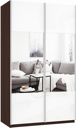 Шкаф 2-х дверный Прайм (Зеркало/Белое стекло) 1200x570x2300, венге в Тамбове - изображение 2