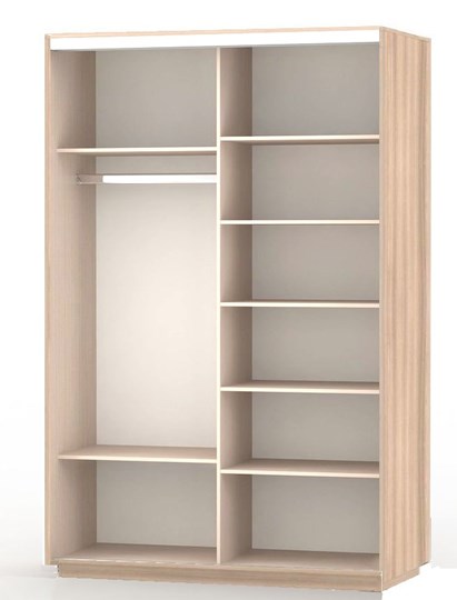Шкаф 2-створчатый Экспресс (ДСП/Зеркало) со стеллажом 1500х600х2400, шимо светлый в Тамбове - изображение 1